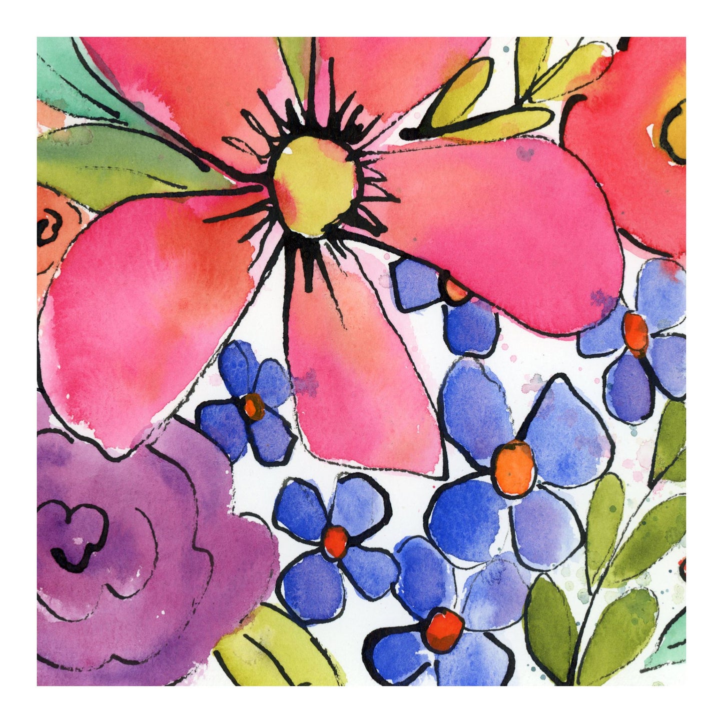 Color-burst Garden, 1 of 2, Original Watercolor Abstract Floral Painting, 11"x15"