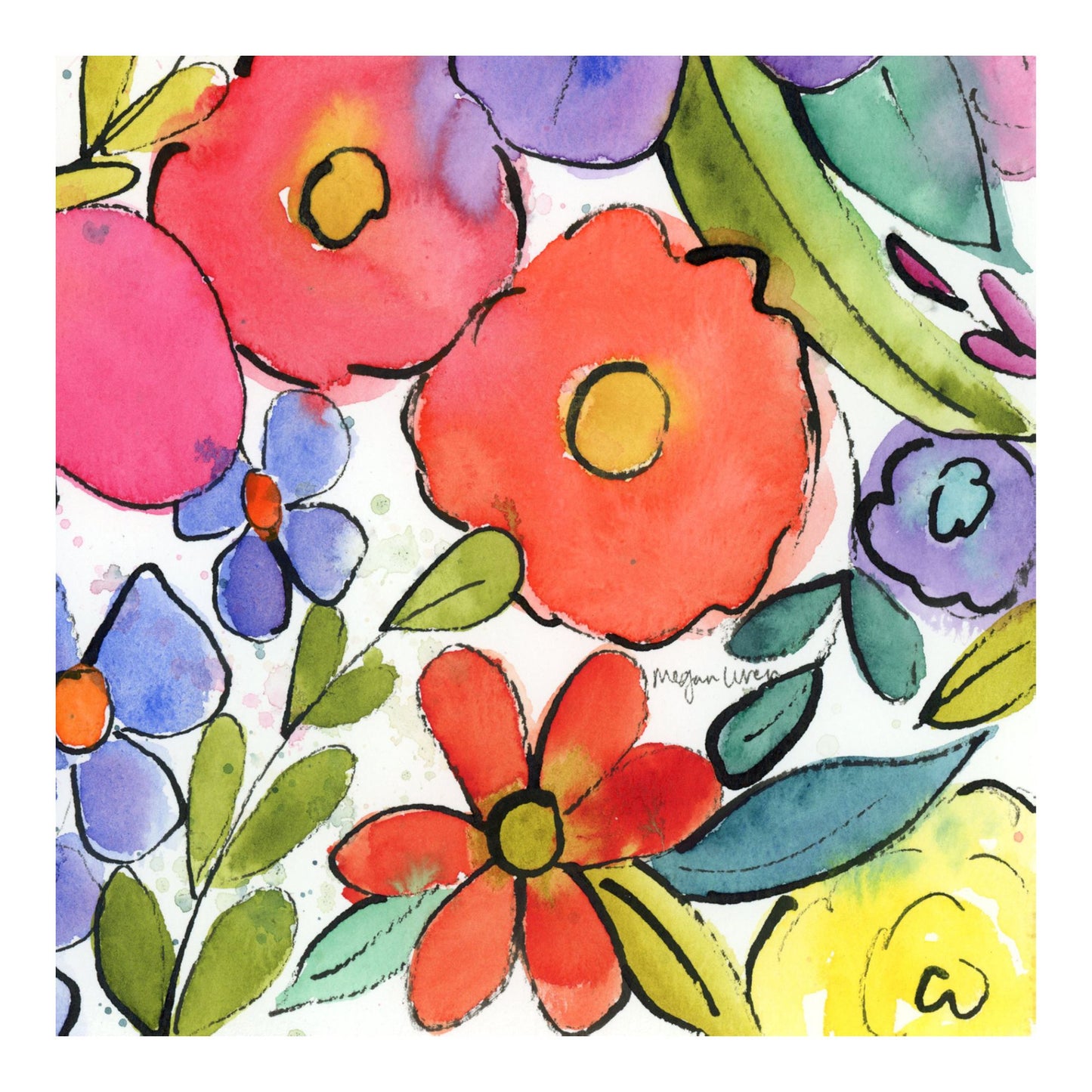 Color-burst Garden, 1 of 2, Original Watercolor Abstract Floral Painting, 11"x15"