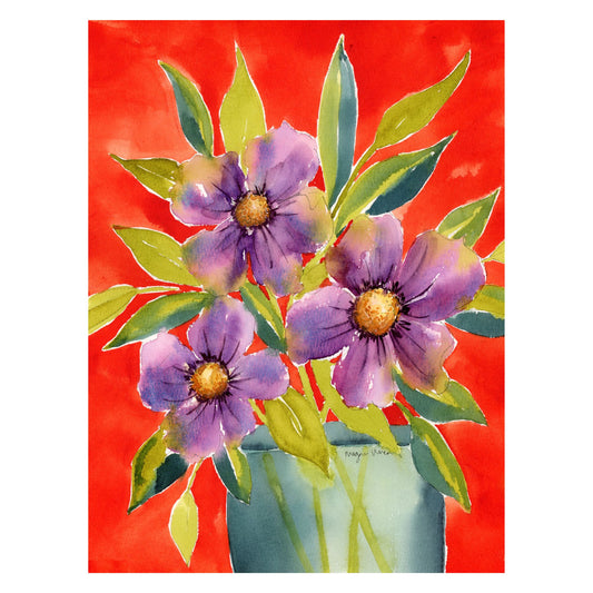 Lime & Lavender Heat - Original Watercolor Floral Painting, 9"x12"