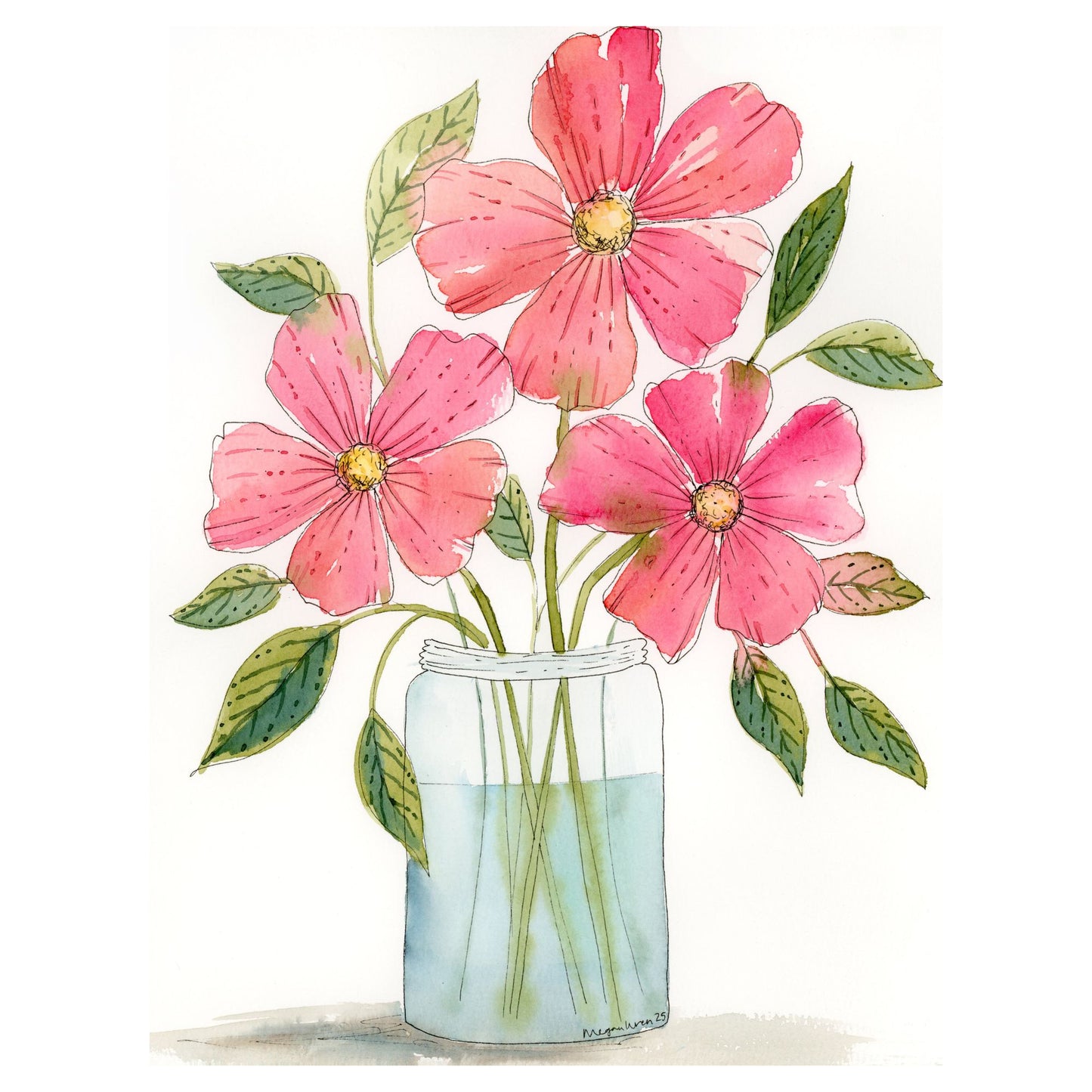 Blushing Jar - Original Watercolor Floral Painting, 9"x12"