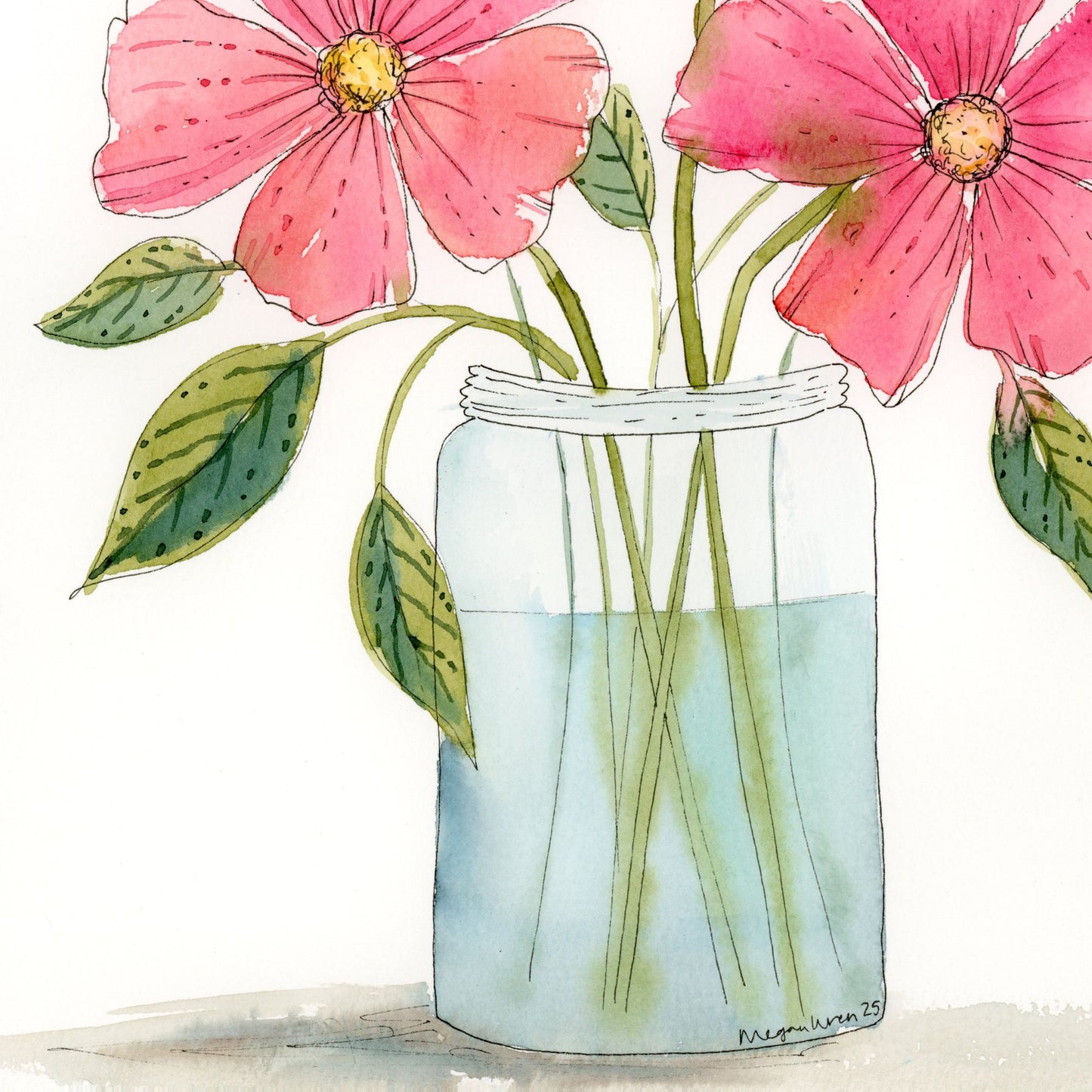 Blushing Jar - Original Watercolor Floral Painting, 9"x12"