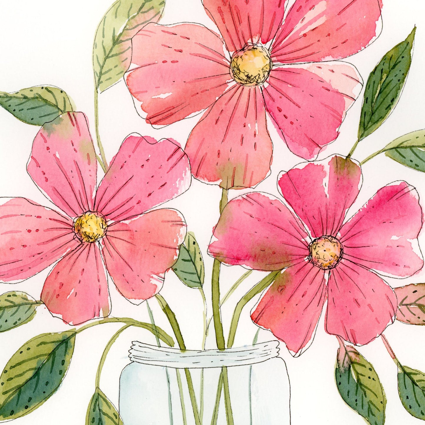 Blushing Jar - Original Watercolor Floral Painting, 9"x12"