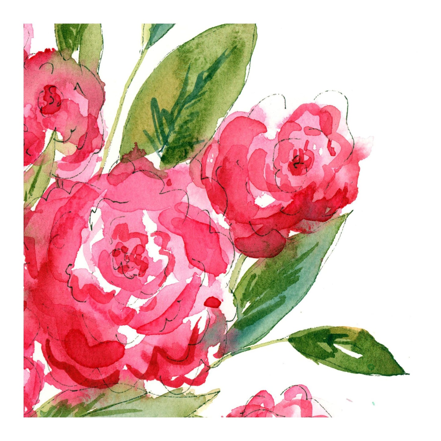 Rosy Stripe Delight - Original Watercolor Floral Painting, 9"x12"