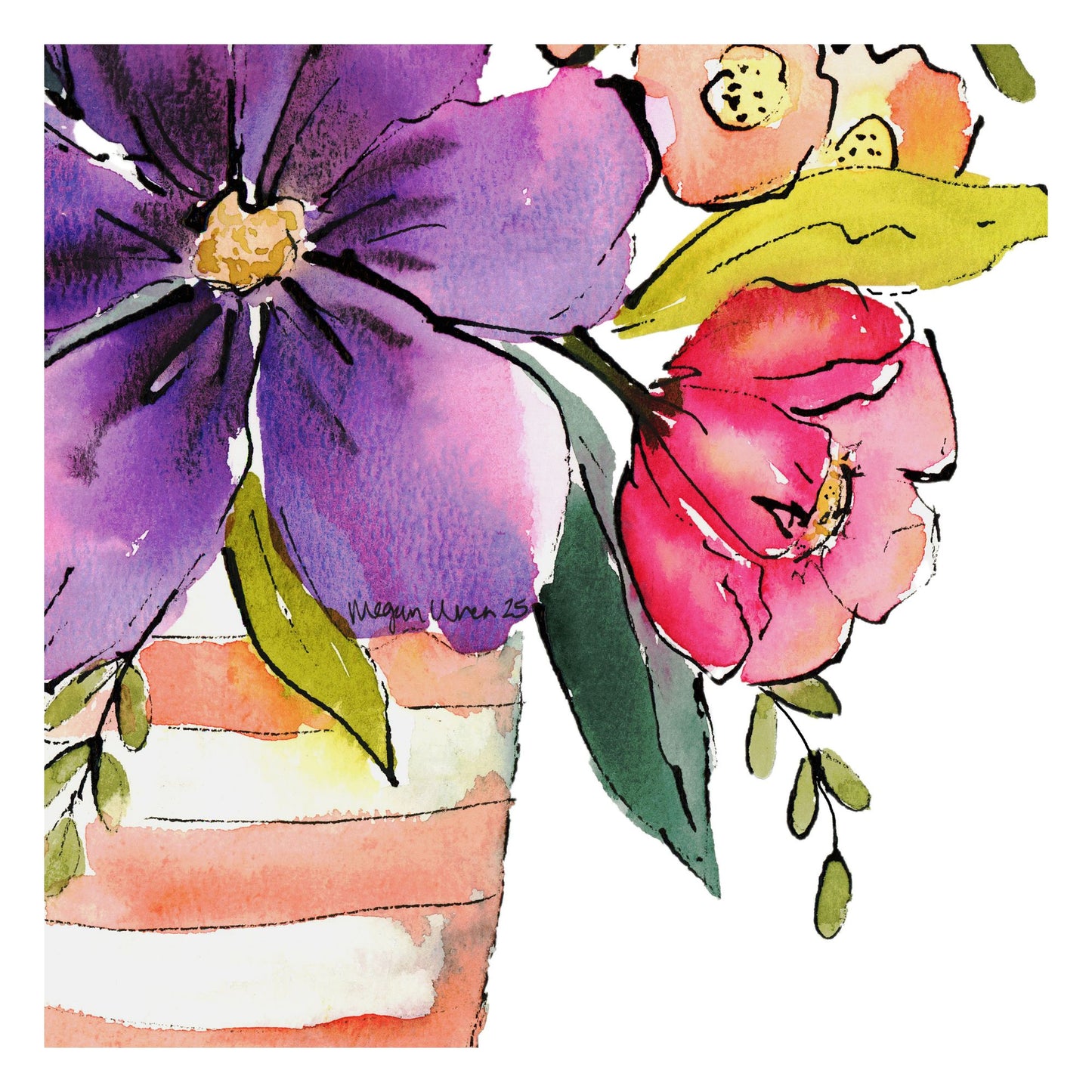 Painted Joy, Original Watercolor Floral Painting, 9"x12"