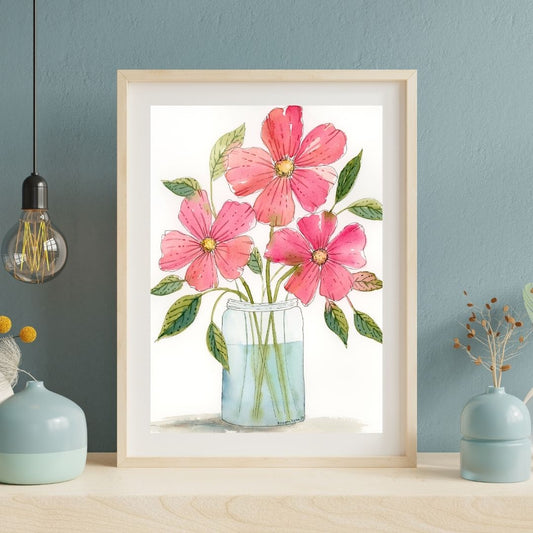 Blushing Jar - Original Watercolor Floral Painting, 9"x12"