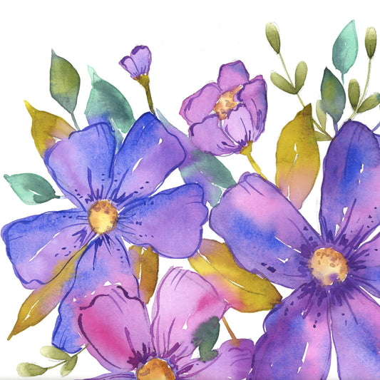 Violet Embrace Floral Watercolor Painting 11x14