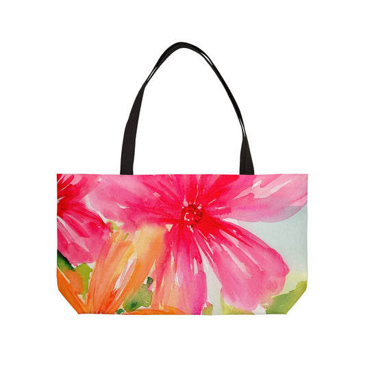 Colorful Floral Weekender Tote Bag - Large Watercolor Painted Tote, Great Gift for Mom, Teachers, Graduation - Travel Tote, Collage Bag,