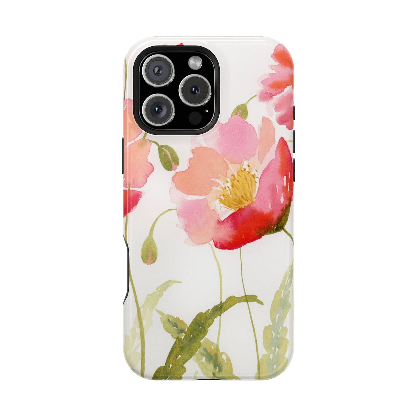 Magnetic Poppy Flower Phone Case, Watercolor Painted Tough Cases