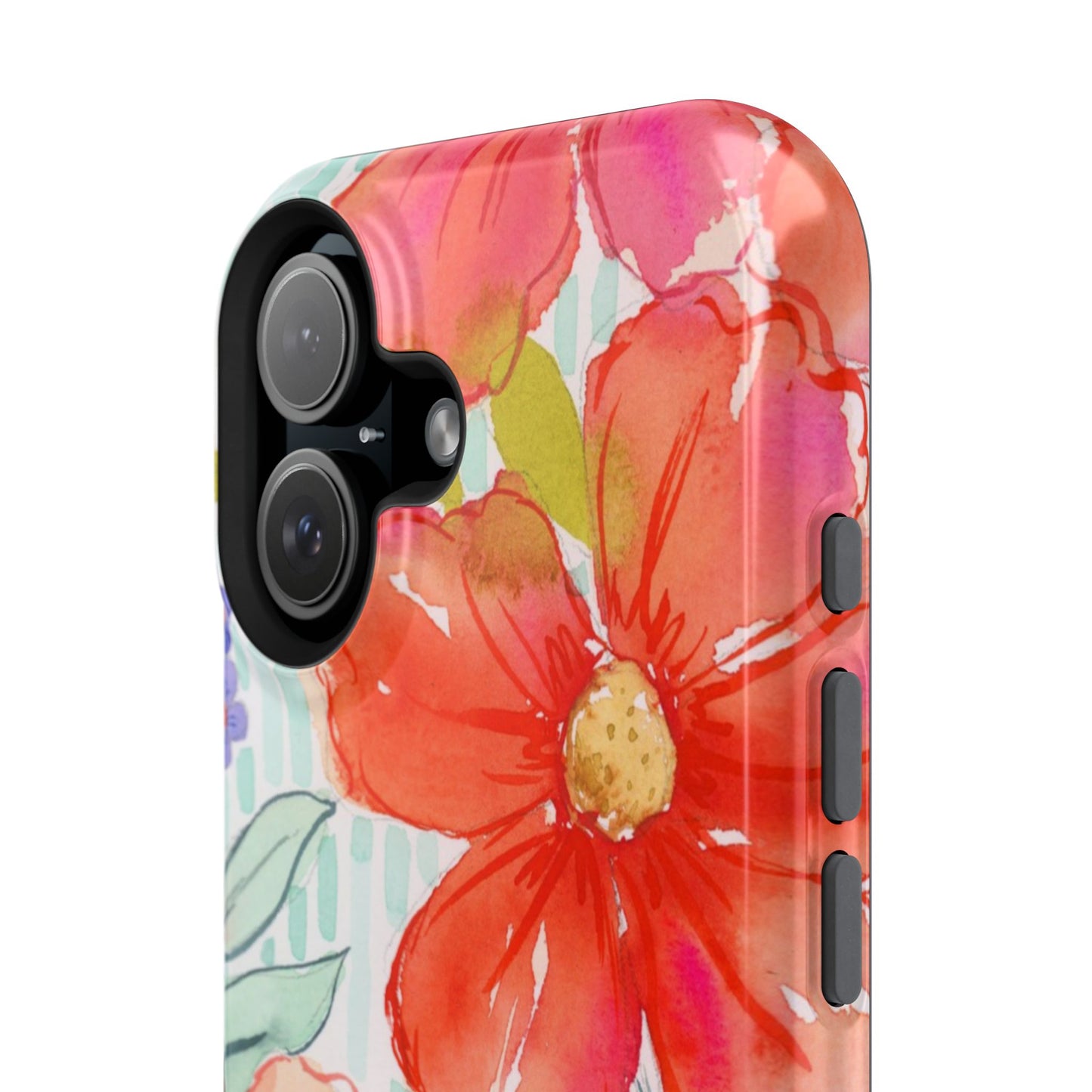 Citrus Splash Mag Phone Case, Aqua & Orange Magnetic Flower Phone Cover