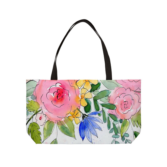 Bold Floral Weekender Tote Bag - Large Watercolor Painted Tote, Great Gift for Mom, Teachers, Graduation - Travel Tote, Collage Bag,