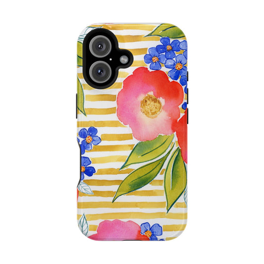 Golden Meadow Magnetic Phone Case, Gold Striped Floral Magnetic Phone Case