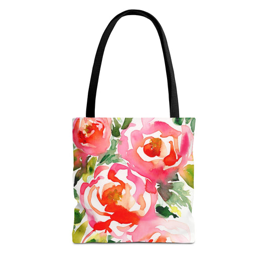 Pink Floral Watercolor Tote Bag - Colorful and Bold Floral Design