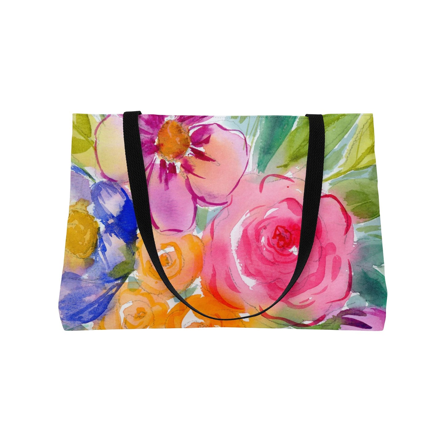Bright Bold Floral Weekender Tote Bag - Large Watercolor Painted Tote, Great Gift for Mom, Teachers, Graduation - Travel Tote, Collage Bag,