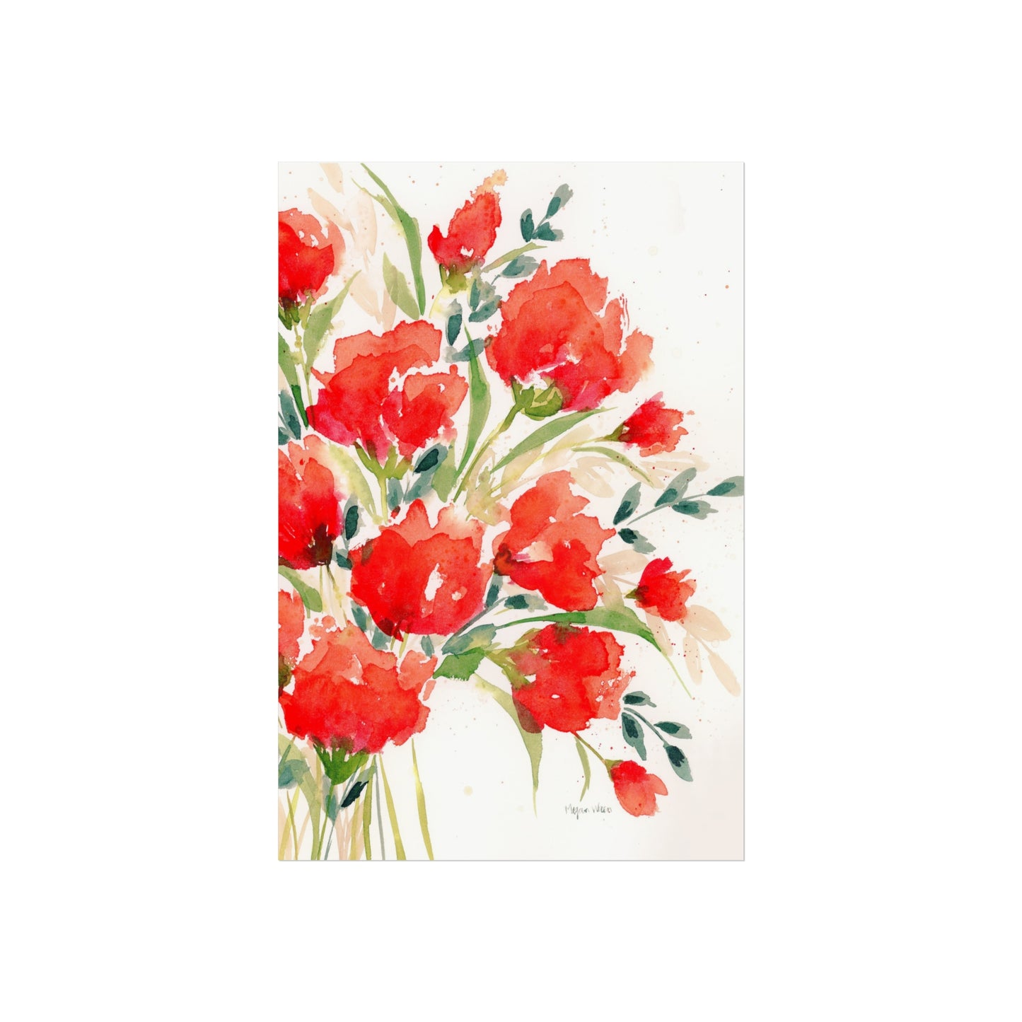 Red Watercolor Floral Print, Red Blooms, Loose Red Watercolor Flowers Fine Art Prints, Red Floral Print