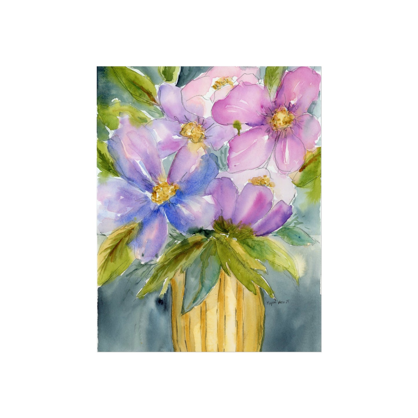 Loose Violet Floral Watercolor Fine Art Print, Original Watercolor Art Print