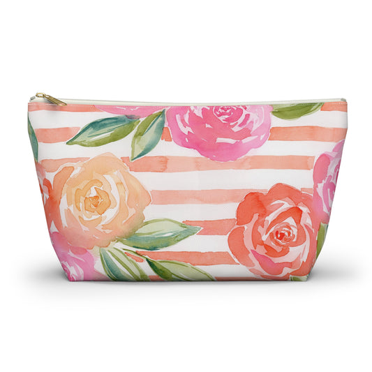 Peachy Keen Accessory Pouch w T-Bottom, Petals & Pinstripe Collection