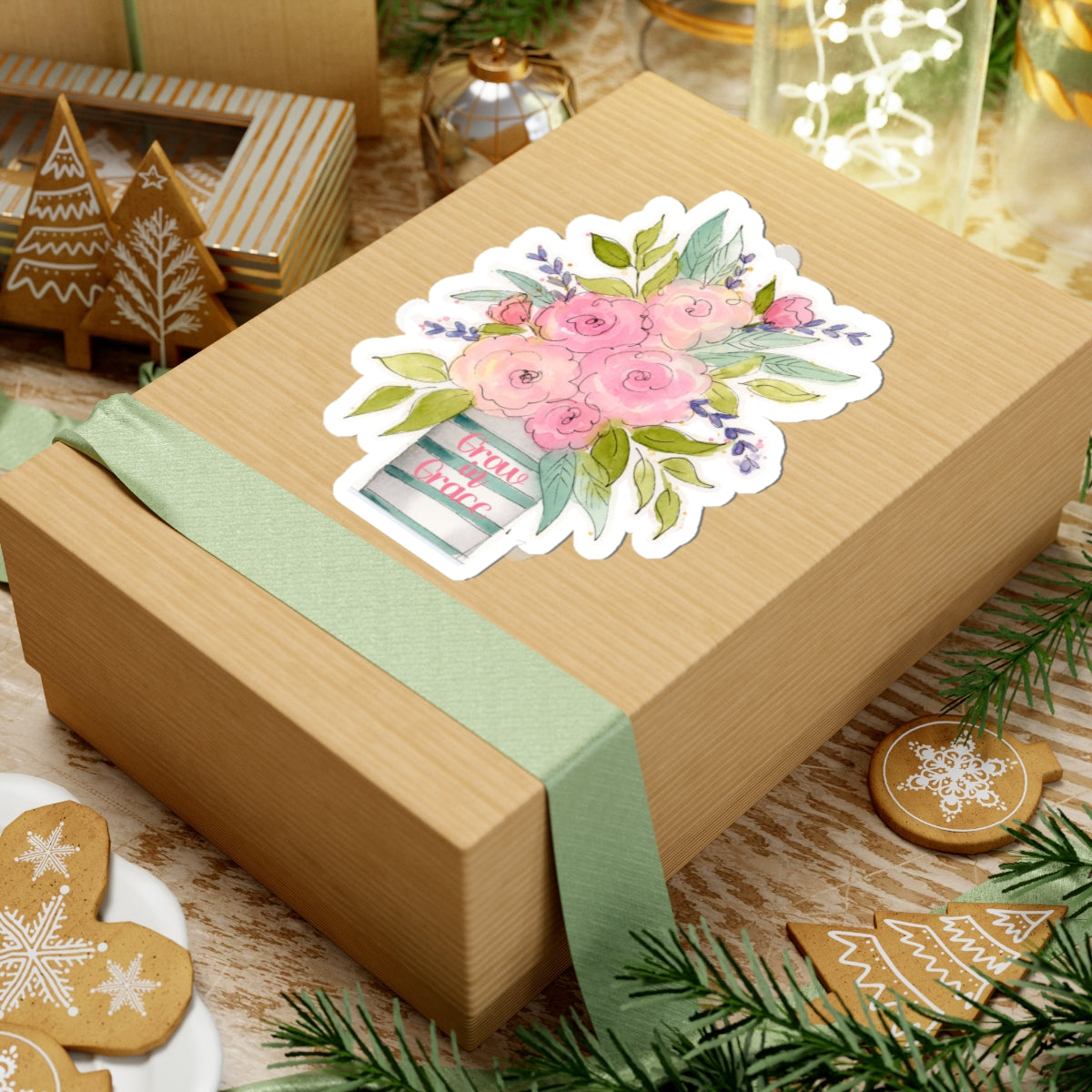 Grow in Grace, Pink Watercolor Flowers Stickers