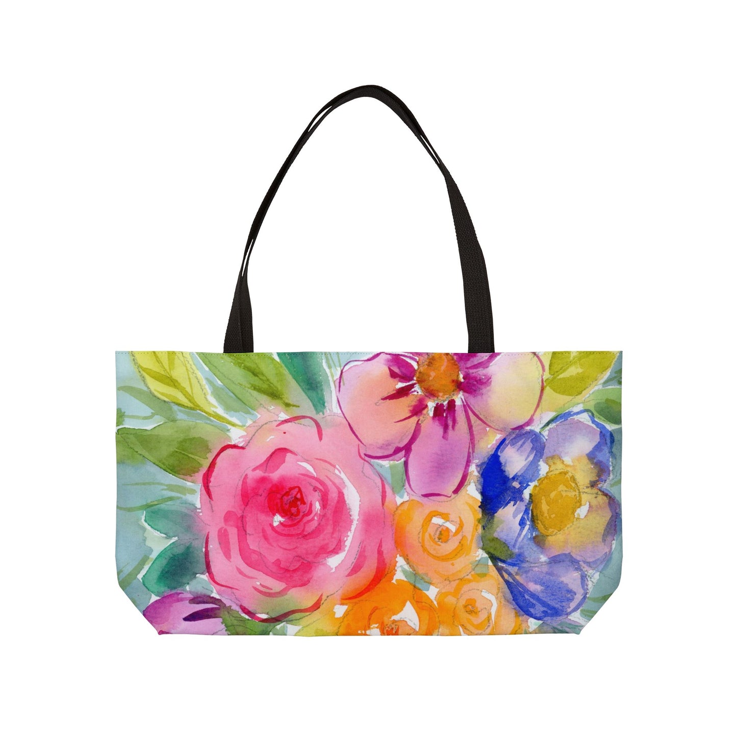 Bright Bold Floral Weekender Tote Bag - Large Watercolor Painted Tote, Great Gift for Mom, Teachers, Graduation - Travel Tote, Collage Bag,