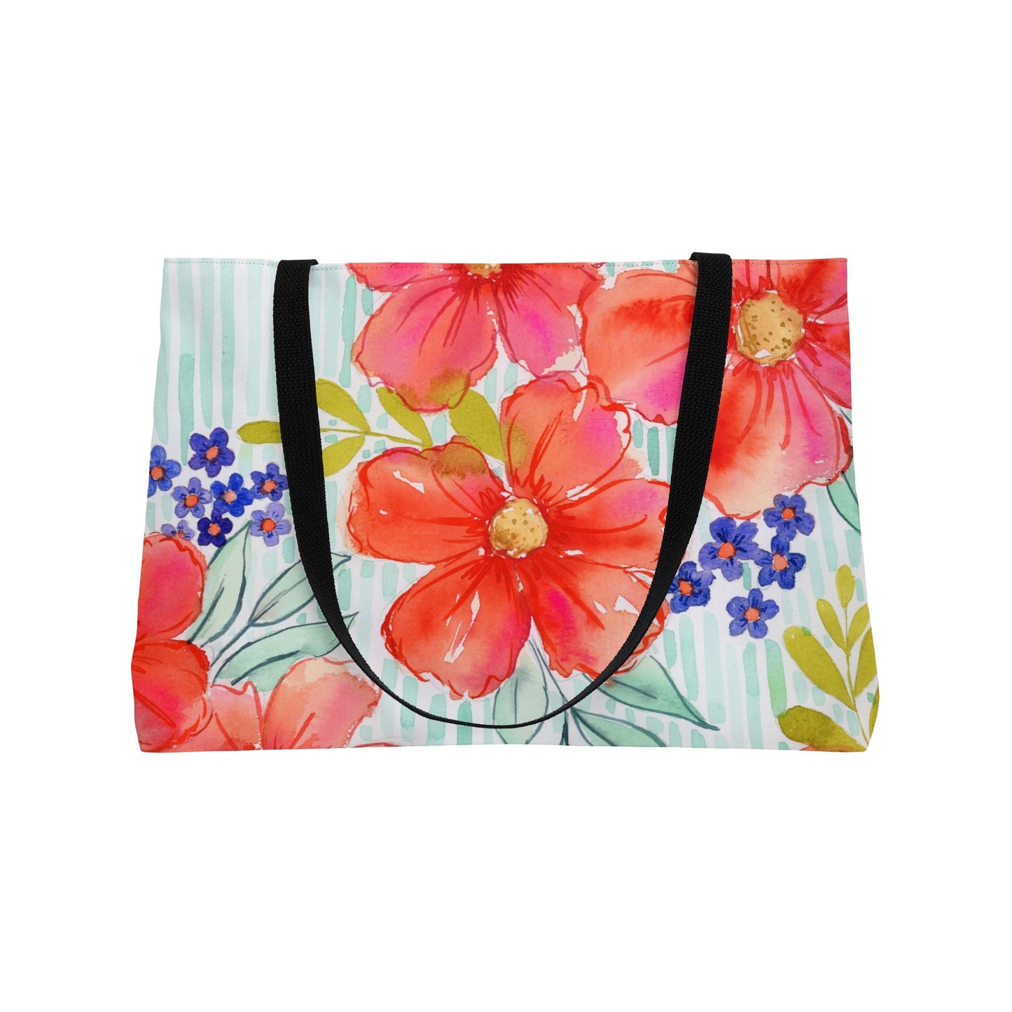 Citrus Splash Weekender Tote Bag, Aqua & Orange Striped Floral Bloom Weekender Tote