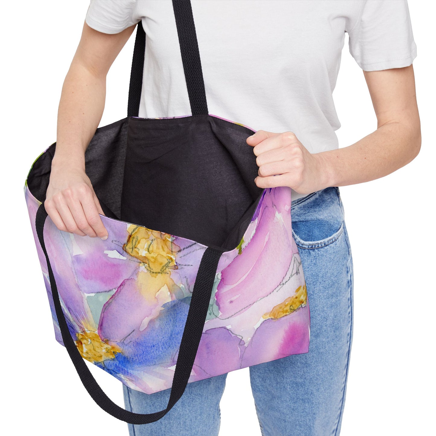 Purple Watercolor Floral Weekender Tote Bag - Large Watercolor Painted Tote, Great Gift for Mom, Teachers, Graduation - Travel Tote