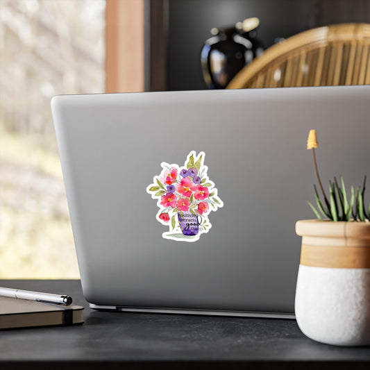 Pink Floral Watercolor Sticker 'Positivity Attracts Good Things'