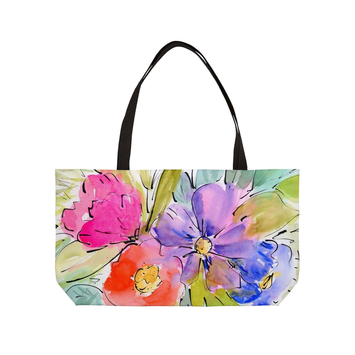 Watercolor Floral Weekender Tote Bag - Large Watercolor Painted Tote, Great Gift for Mom, Teachers, Graduation - Travel Tote, Collage Bag,