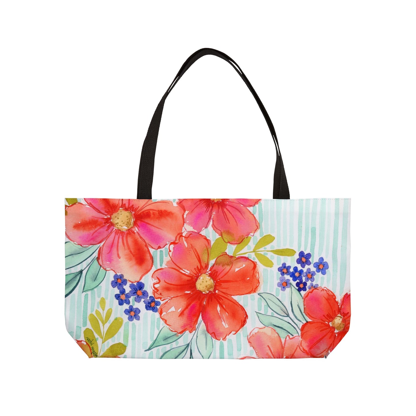 Citrus Splash Weekender Tote Bag, Aqua & Orange Striped Floral Bloom Weekender Tote
