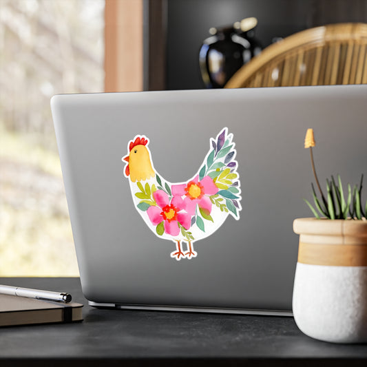 Fun Floral Chicken Watercolor Sticker