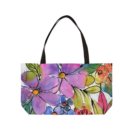 Colorful Floral Weekender Tote Bag - Large Watercolor Painted Tote, Great Gift for Mom, Teachers, Graduation - Travel Tote