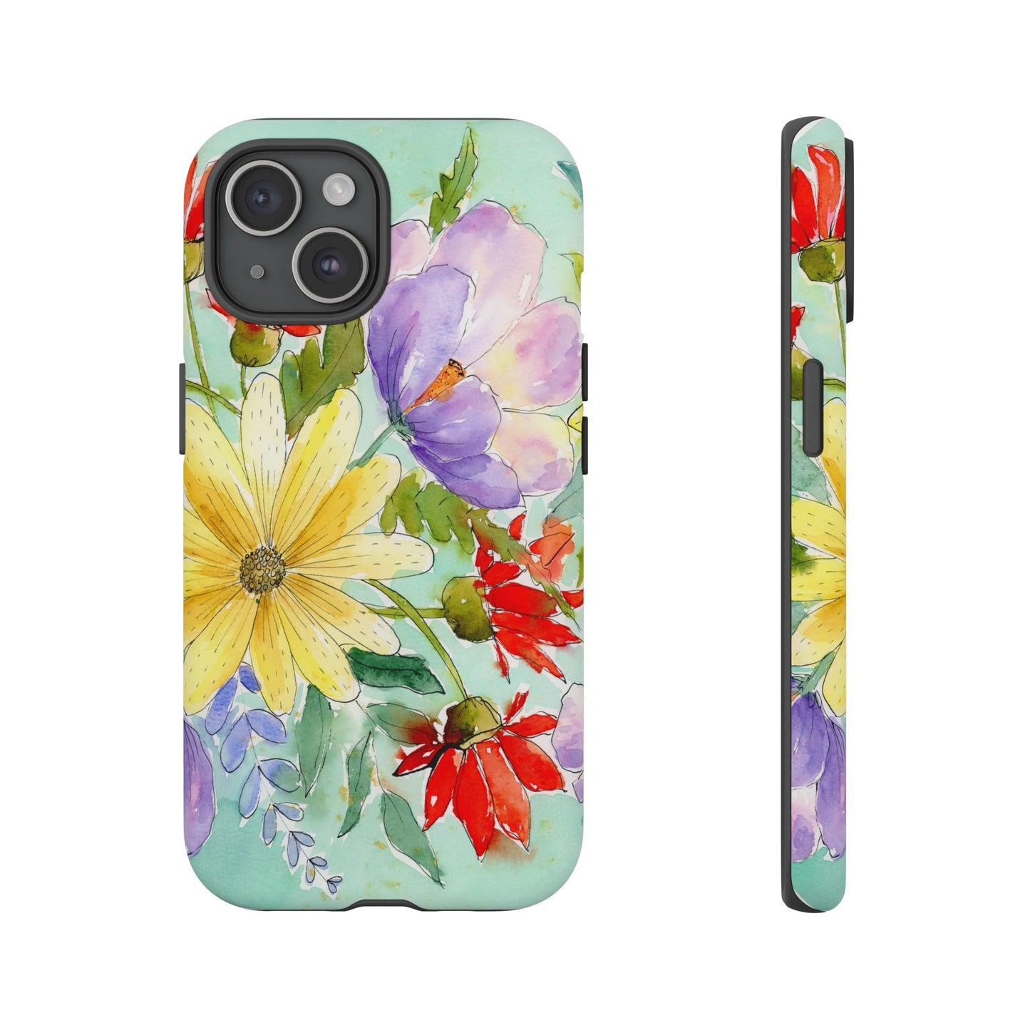 iPhone Case With Flowers, Colorful Phone Case, Floral Watercolor Tough Case, Flower Painted Phone Cover, Protective Phone Shell, Vibrant