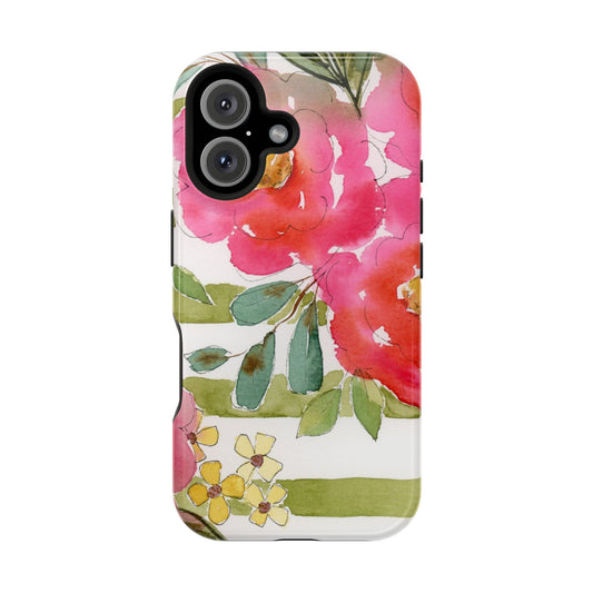 Sweet Pea Mag Phone Case, Pink & Green Magnetic Flower Phone Cover