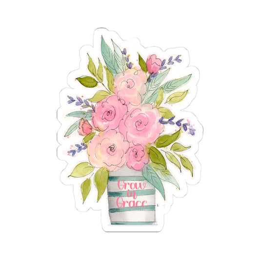 Grow in Grace, Pink Watercolor Flowers Stickers