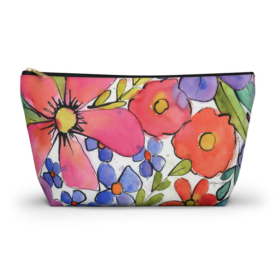 Small Floral Print Bag, Accessory Pouch w T-Bottom, Flower Pouch, Makeup Bag, Travel Organizer, Gift for Her, Back to School,  Floral Bag