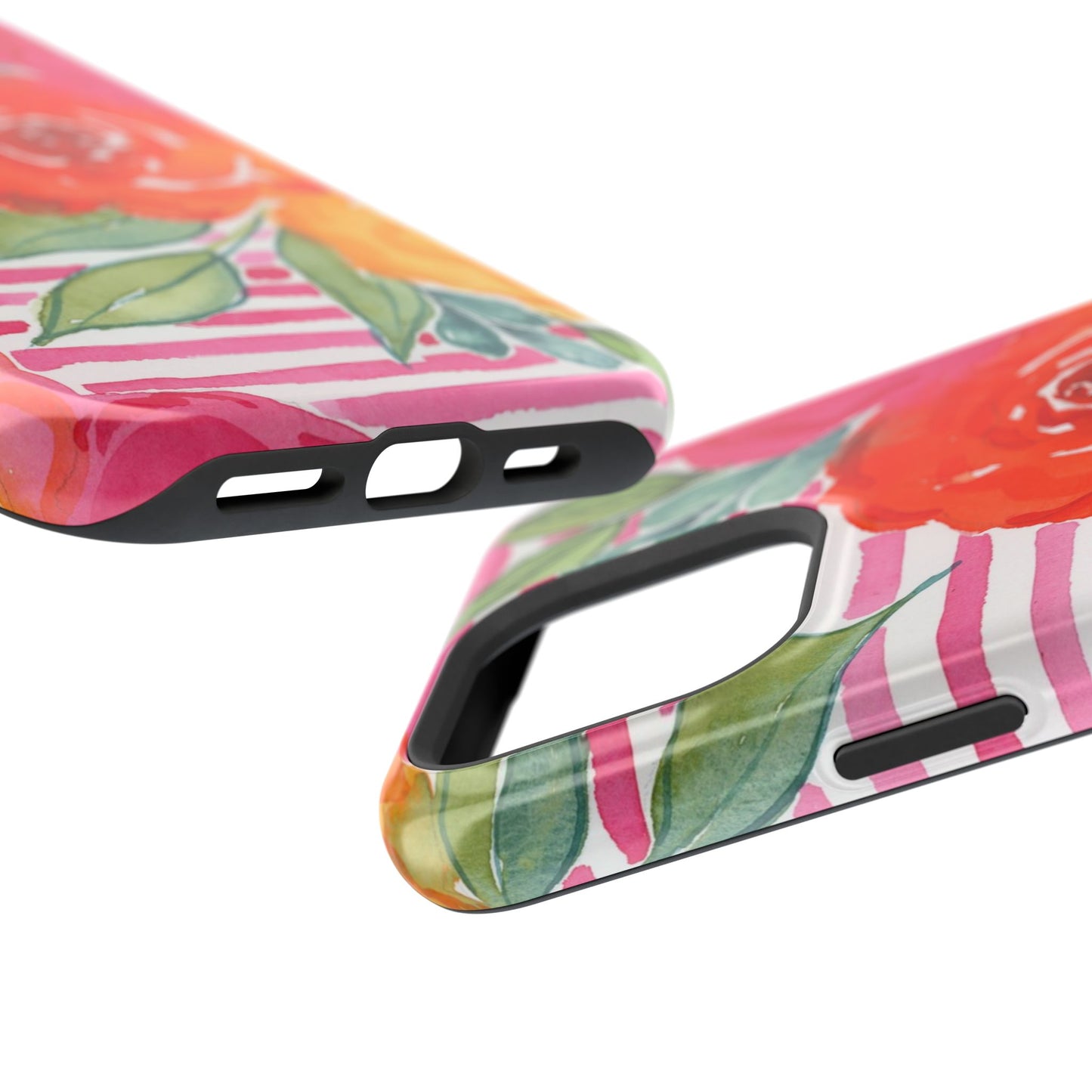 Pink Queen Magnetic Phone Case, Pink Floral Striped Phone Case