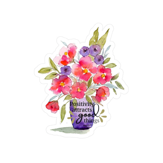 Pink Floral Watercolor Sticker 'Positivity Attracts Good Things'