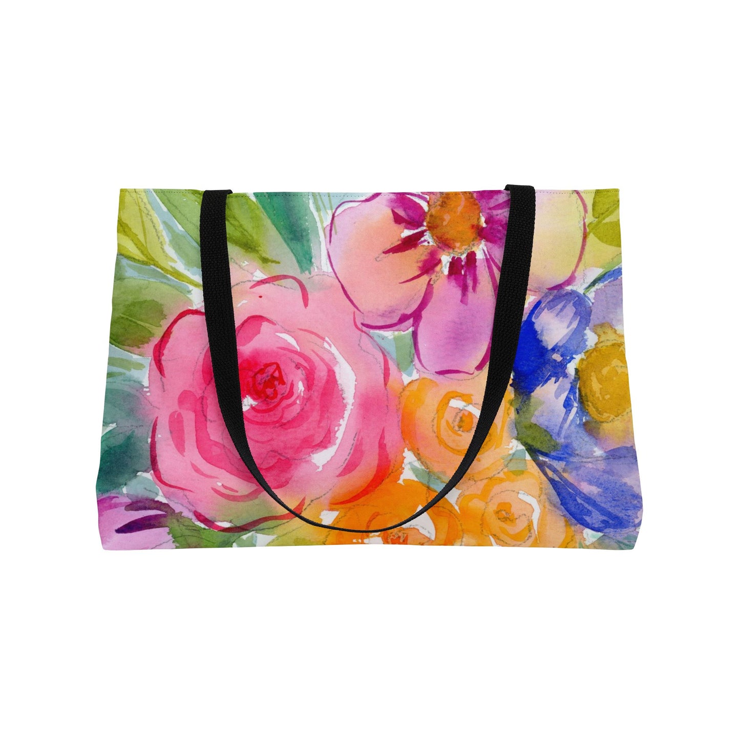 Bright Bold Floral Weekender Tote Bag - Large Watercolor Painted Tote, Great Gift for Mom, Teachers, Graduation - Travel Tote, Collage Bag,