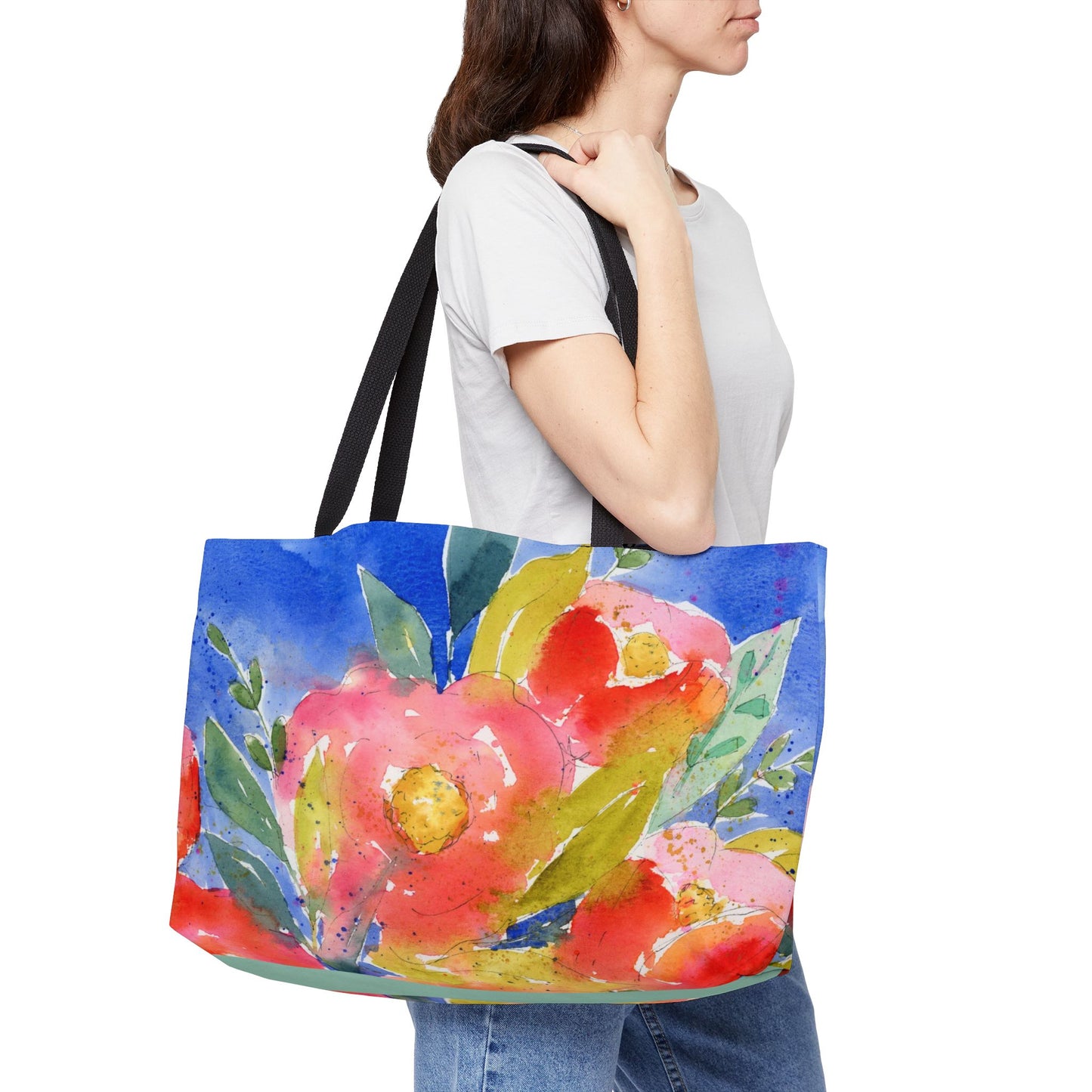 Big Bloom Weekender, Bold Citrus Floral Watercolor, Weekender Tote Bag
