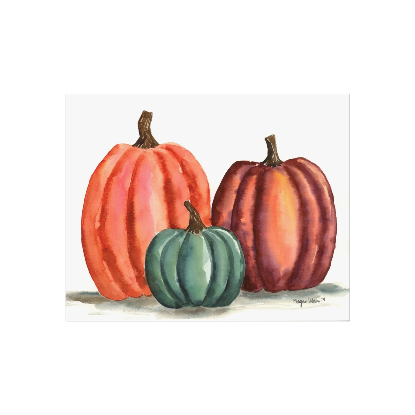 Pumpkin Autumn Print, Fall Art Print, Fall Pumpkin Patch Watercolor Fine Art Prints