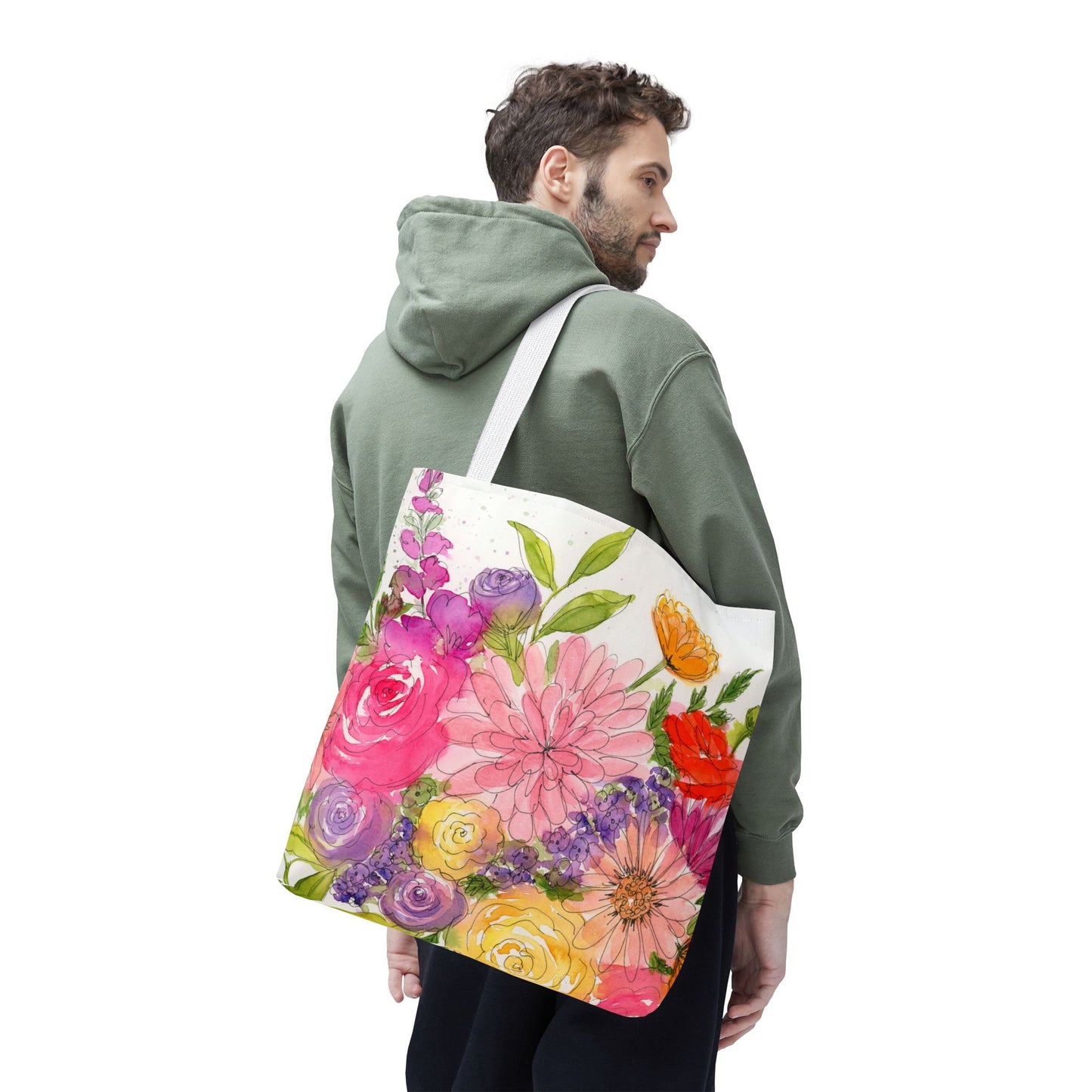 Watercolor Floral Tote Bag, Art You Can Use And Carry, Teacher Gift Bag, Friend Gift, Bright Floral Design, Beach Bag, Reusable Grocery Bag
