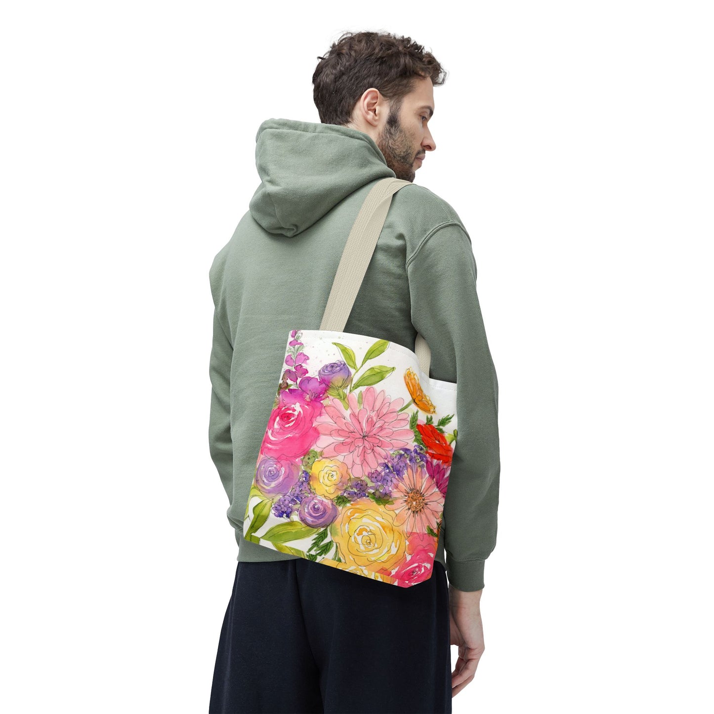 Watercolor Floral Tote Bag, Art You Can Use And Carry, Teacher Gift Bag, Friend Gift, Bright Floral Design, Beach Bag, Reusable Grocery Bag