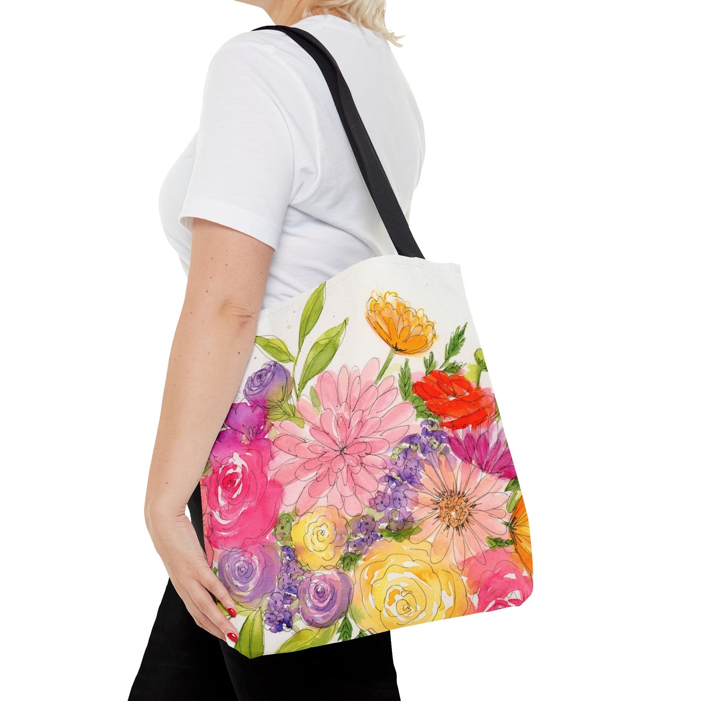 Watercolor Floral Tote Bag, Art You Can Use And Carry, Teacher Gift Bag, Friend Gift, Bright Floral Design, Beach Bag, Reusable Grocery Bag