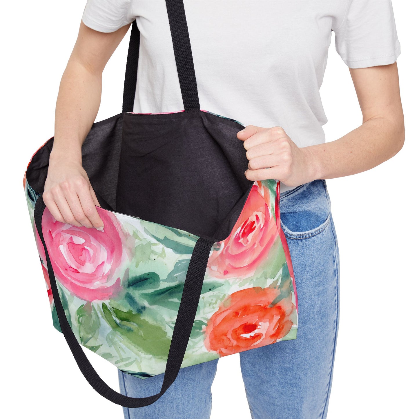Loose Floral Weekender Tote, Large Watercolor Flower Tote Bag