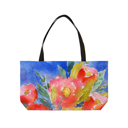 Big Bloom Weekender, Bold Citrus Floral Watercolor, Weekender Tote Bag