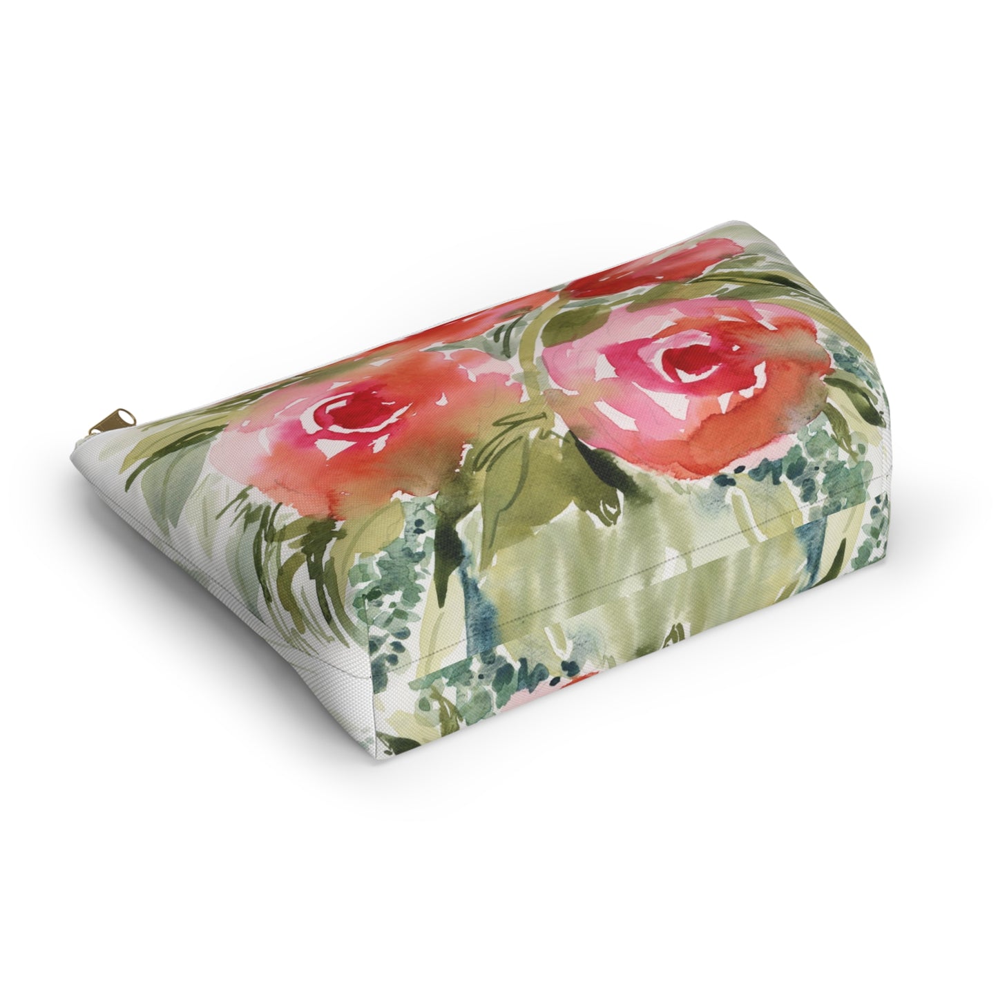 Soft Pink Floral Watercolor Accessory Pouch
