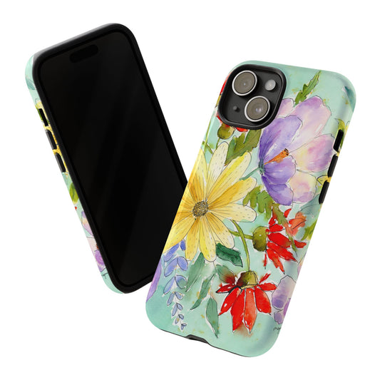 iPhone Case With Flowers, Colorful Phone Case, Floral Watercolor Tough Case, Flower Painted Phone Cover, Protective Phone Shell, Vibrant