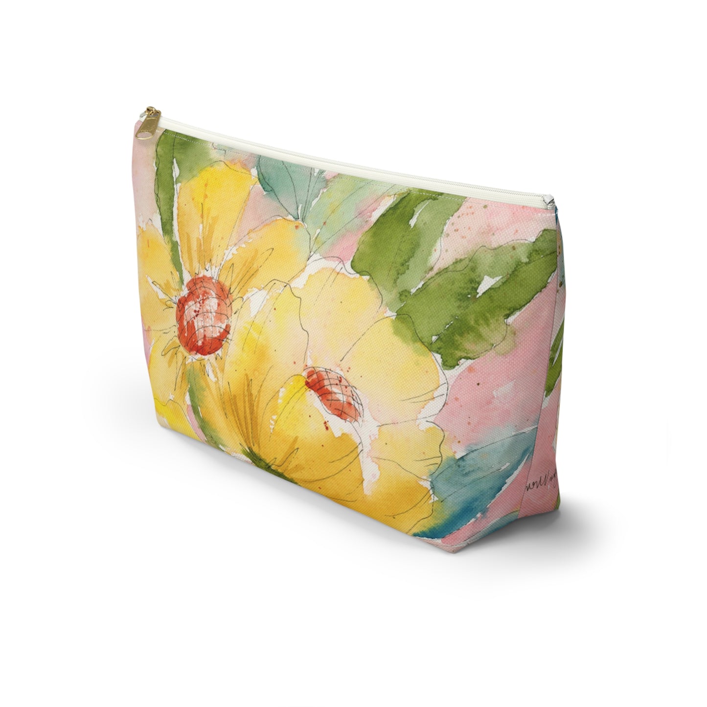 Yellow Floral Accessory Pouch