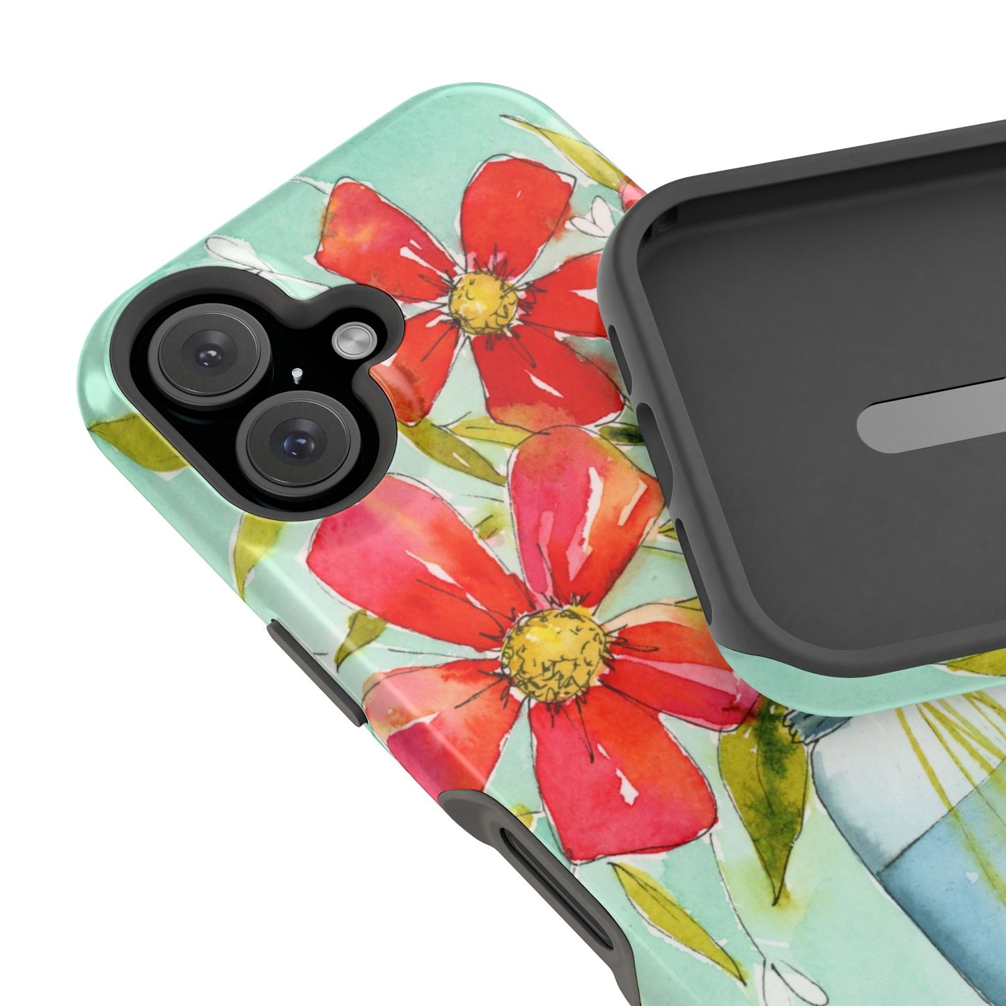 Watercolor Blooms Phone Case, Magnetic Red Flowers in Jar Phone Case