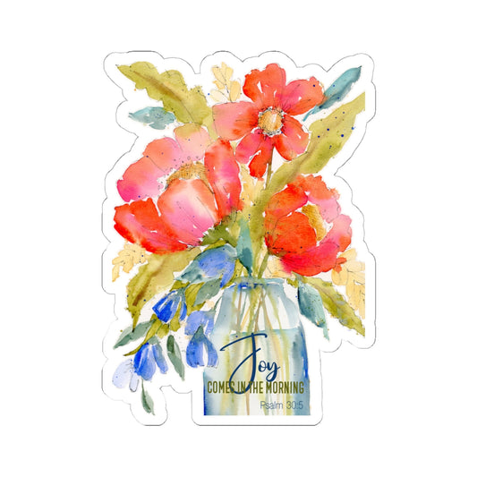 Joy Comes In The Morning, Watercolor Flowers Kiss-Cut Stickers, Red Blooms, Flowers in vase Stickers,