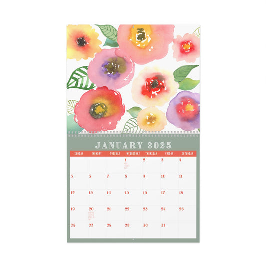 Large Wall Calendar 2025, Watercolor Flowers Yearly Planner with Original Art, Colorful Monthly Calendar, Colorful Home Decor, 14x11.5