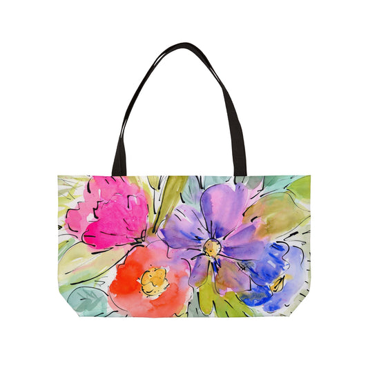 Big Bloom Weekender - Loose Floral Colorful Tote Bag - Large Watercolor Painted Tote, Travel Tote